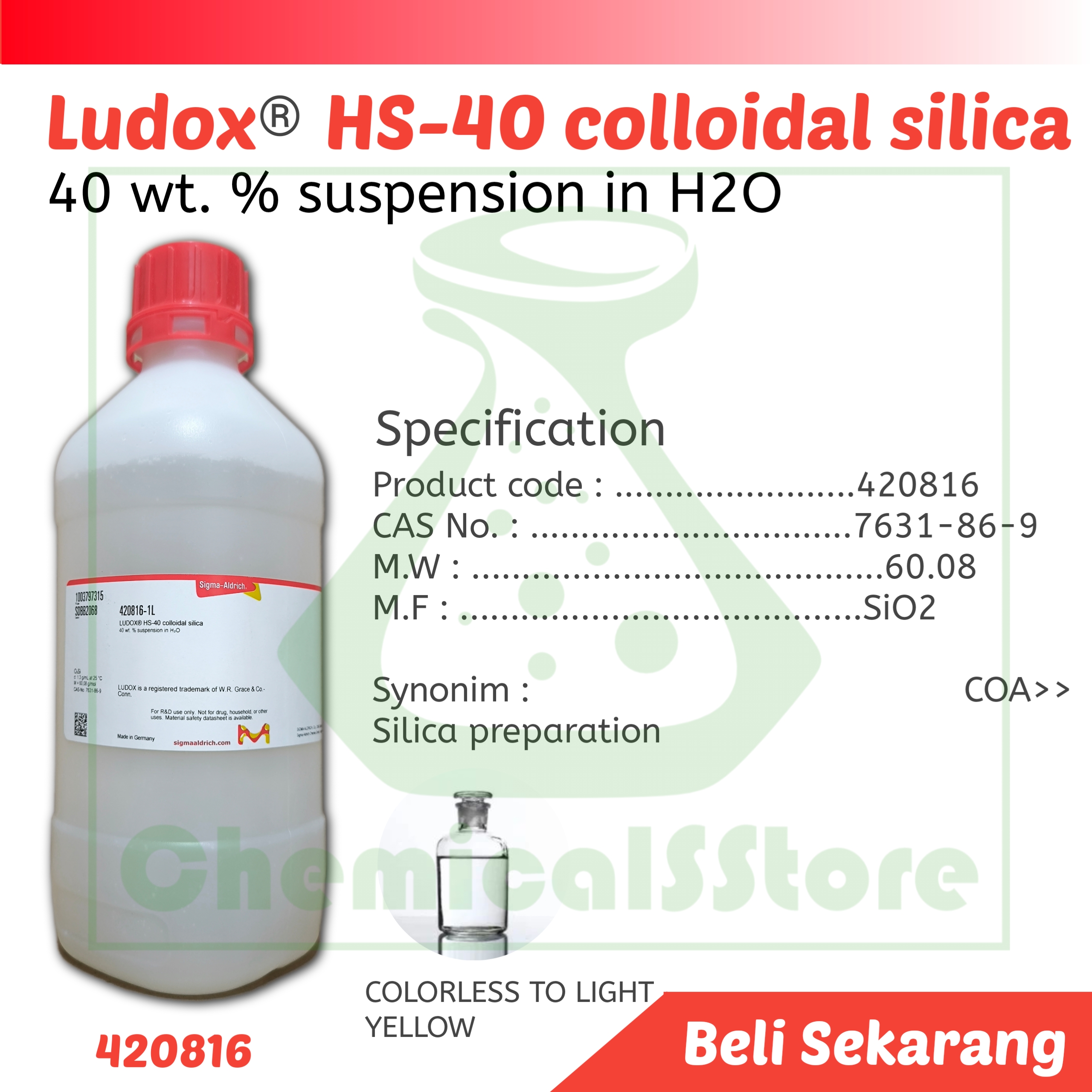 Ludox HS-40 koloid silika | Sigmaaldrich 1L