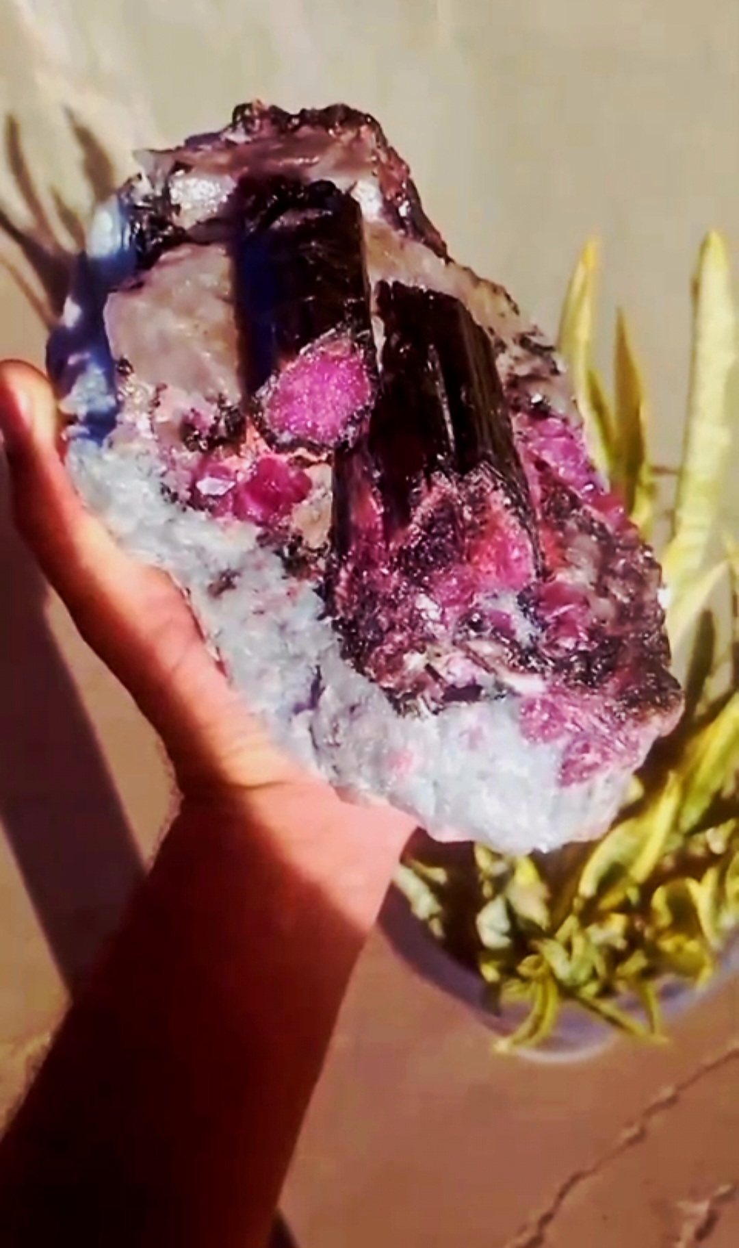 Rocha de turmalina melancia na matriz