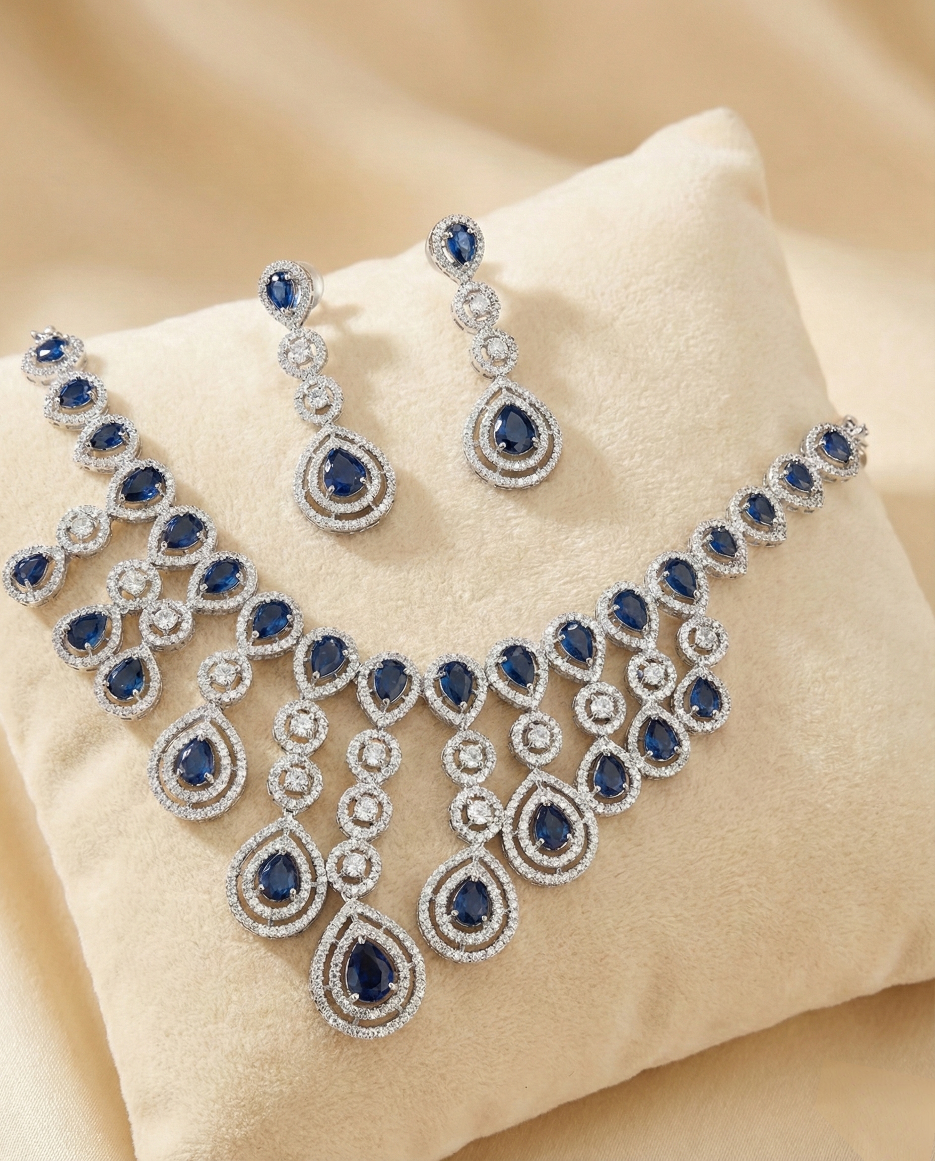 Elegant Sapphire and Amrican Diamond Necklace Set
