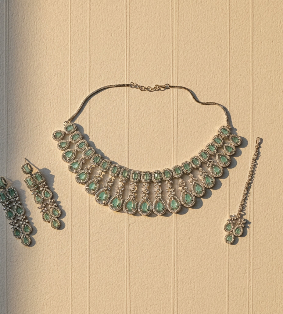 Sky green  kundan necklace set