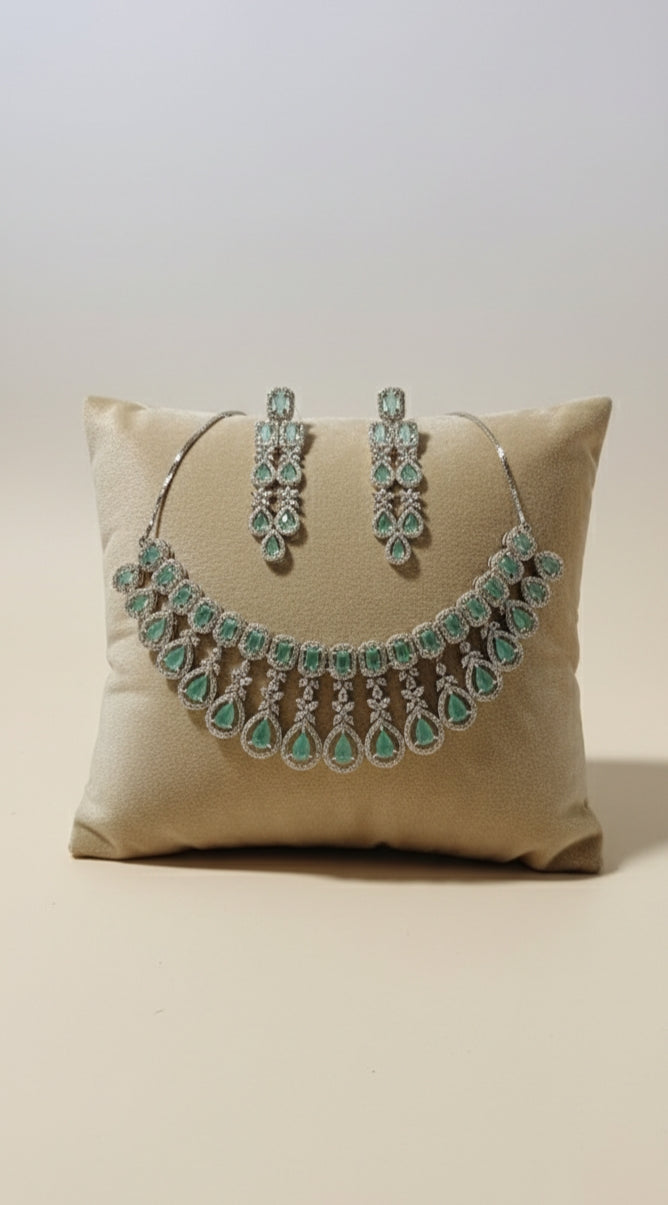Sky green  kundan necklace set