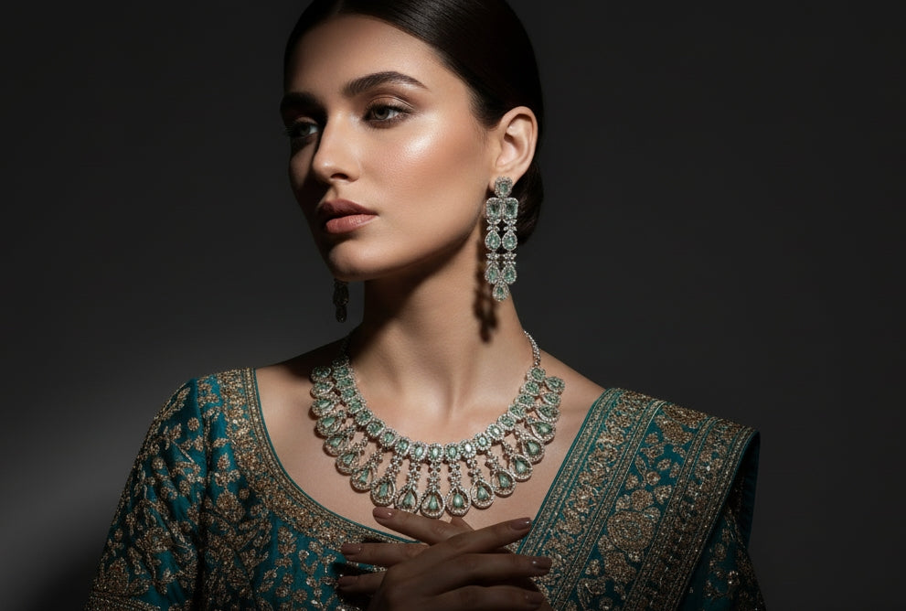 Sky green  kundan necklace set