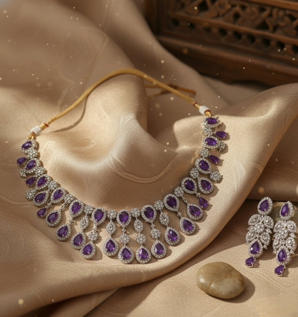 Emerald Mist CZ Necklace Set – Luxury Teardrop Diamond Design