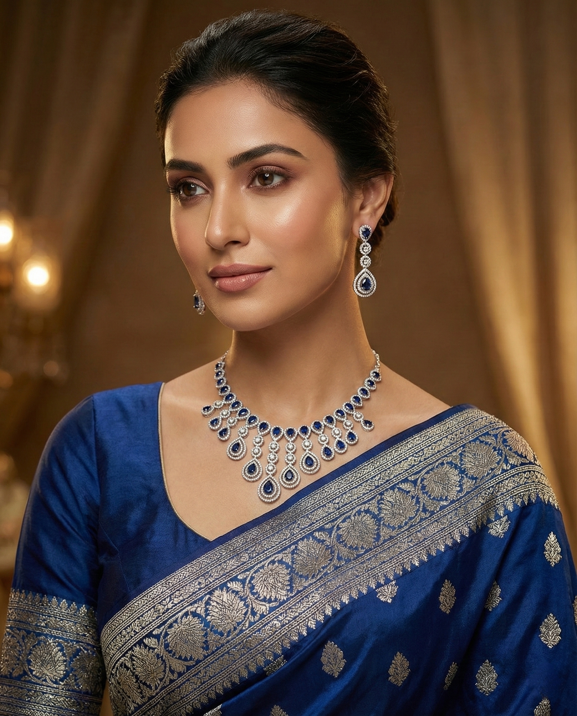 Elegant Sapphire and Amrican Diamond Necklace Set