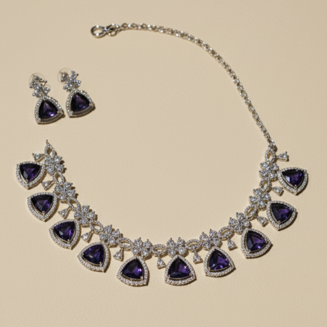 Elegant AD Gemstone Necklace Set