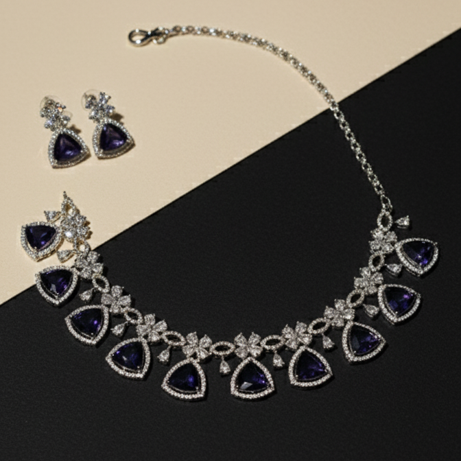 Elegant AD Gemstone Necklace Set