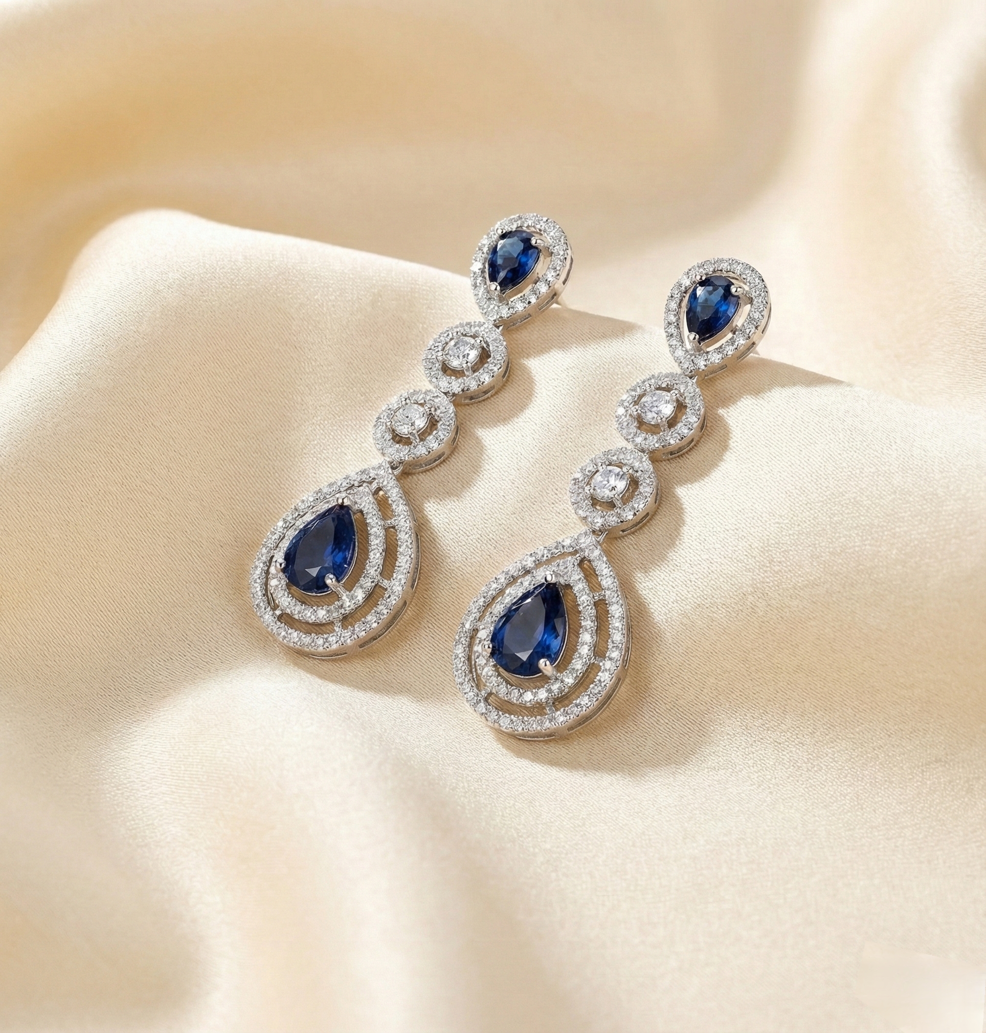 Elegant Sapphire and Amrican Diamond Necklace Set