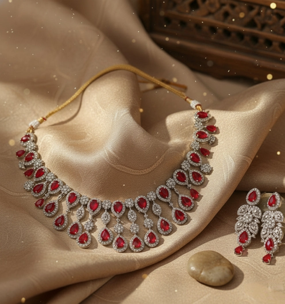 Emerald Mist CZ Necklace Set – Luxury Teardrop Diamond Design