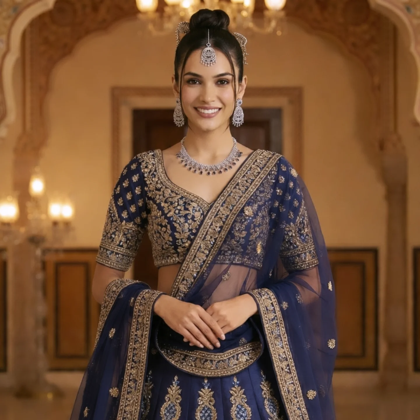 AD Elegant Silver and Blue Jewelry Set