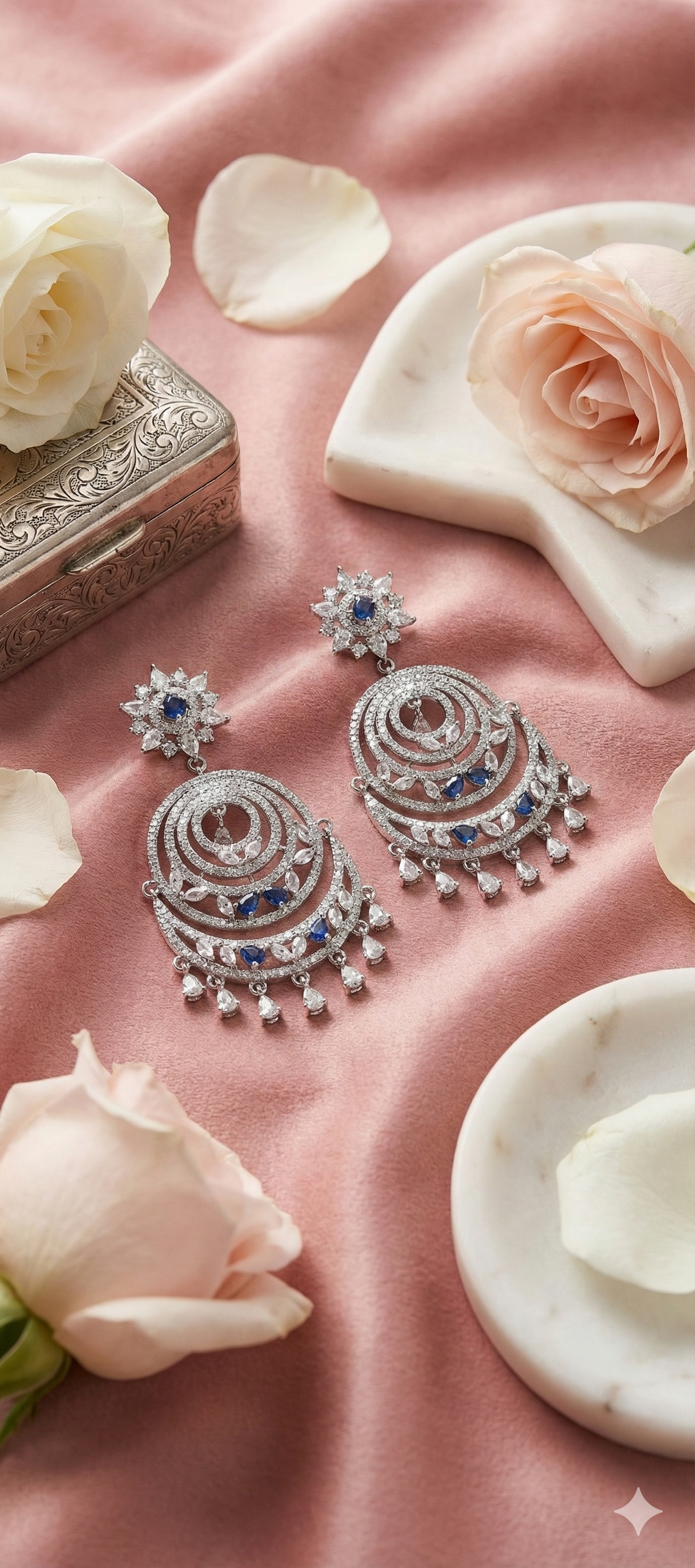 AD Elegant Silver and Blue Jewelry Set