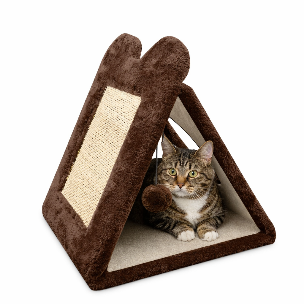 Rascador triangular tipo casita para gatos
