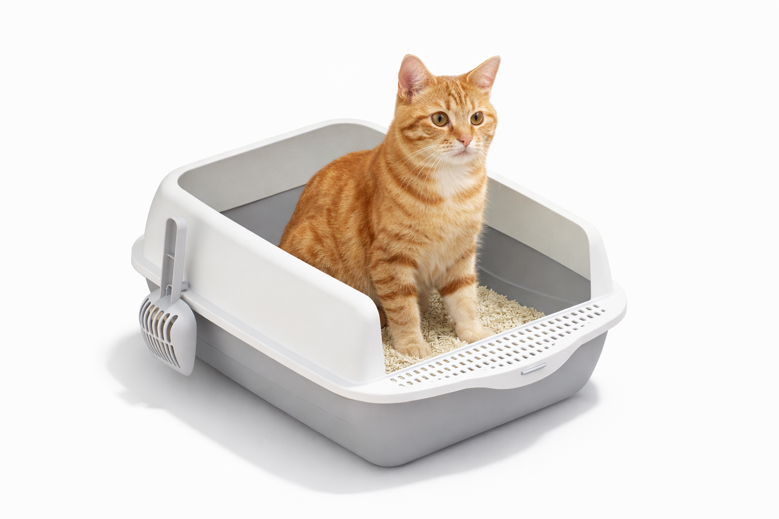 Caja de arena con pala para gatos