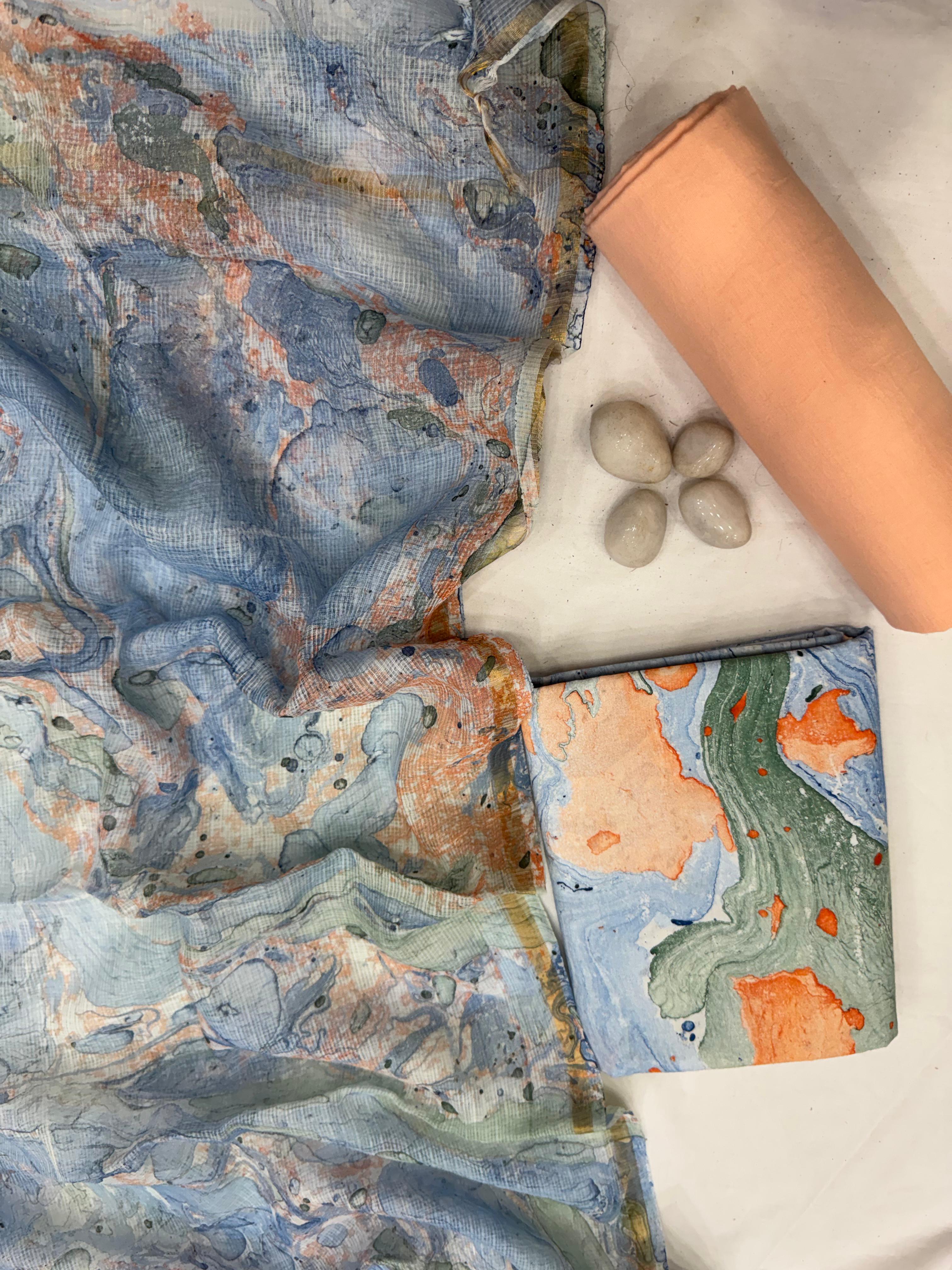 Marbled Textile Cotton Suit With Kota Doria dupatta 1600/- + Shipping