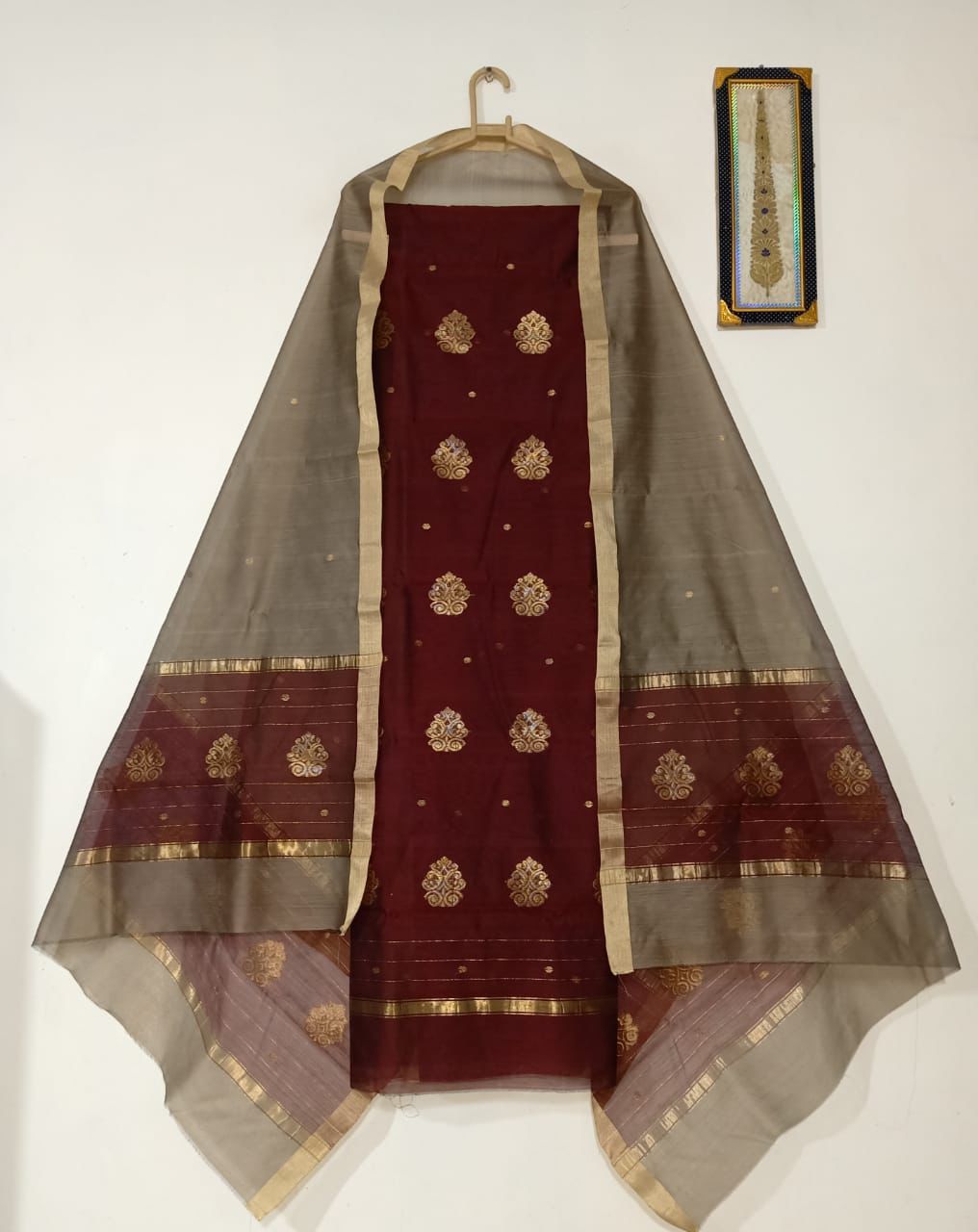 Maroon Embroidered Chanderi Handwoven Handloom Cotton Silk Dress Material 4500/+ Shipping