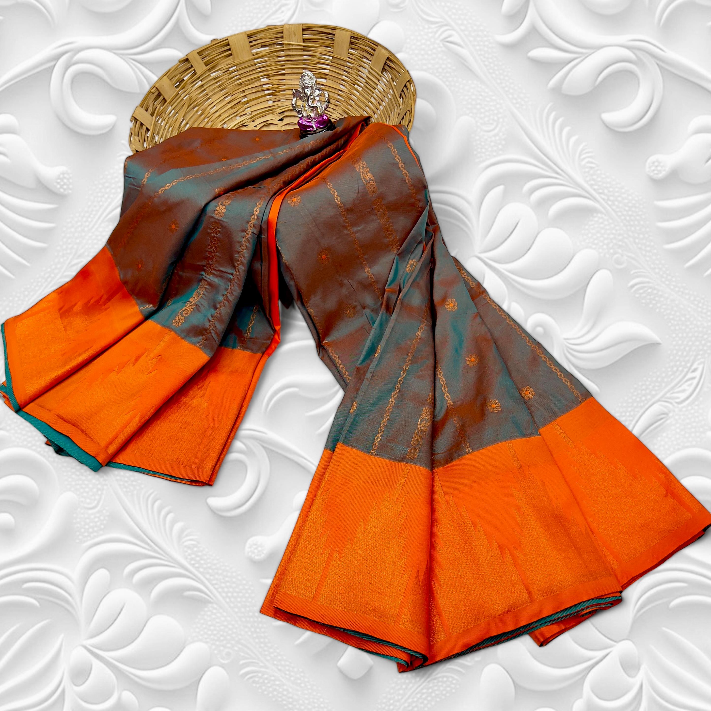 Elegant Orange Temple Irkal Paithani Silk Saree 3000/- + Shipping