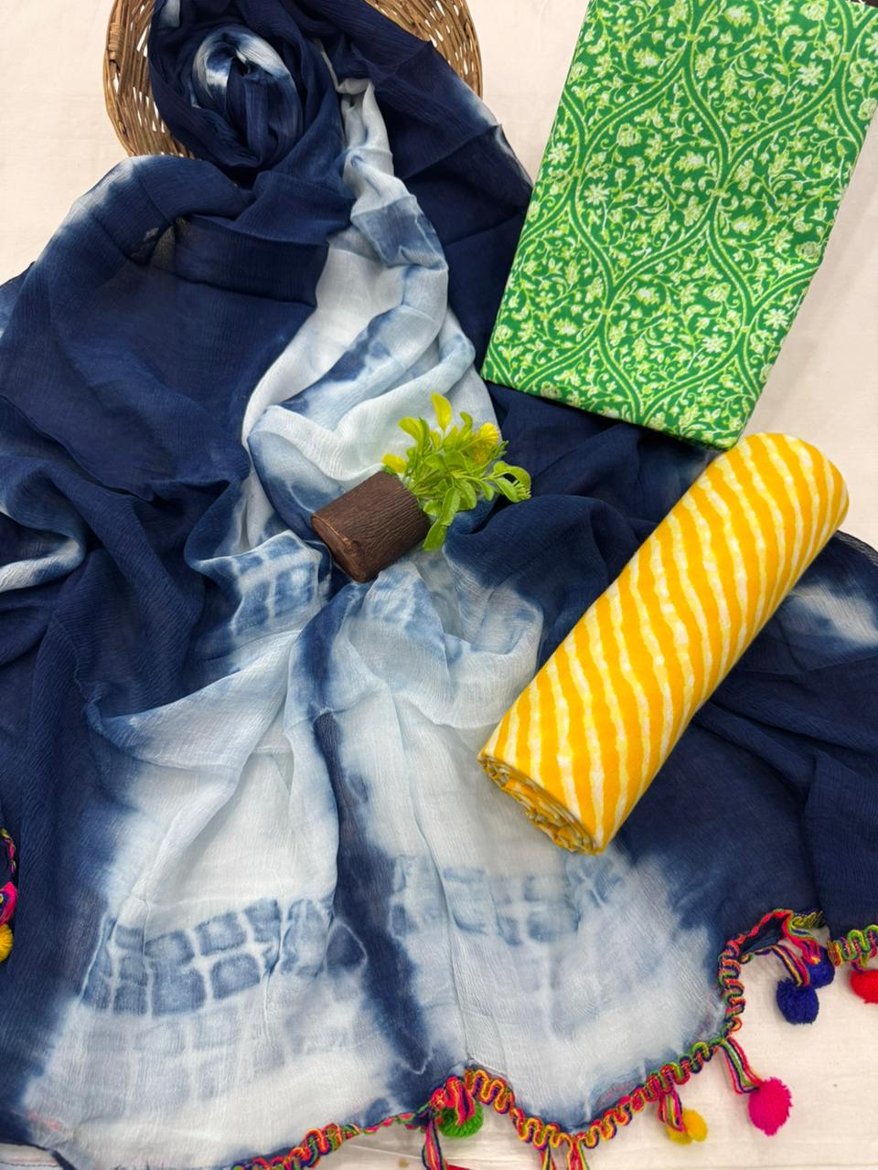 Elegant Handblock Printed Cotton Suit with Chiffon Dupatta 1200/- + Shipping