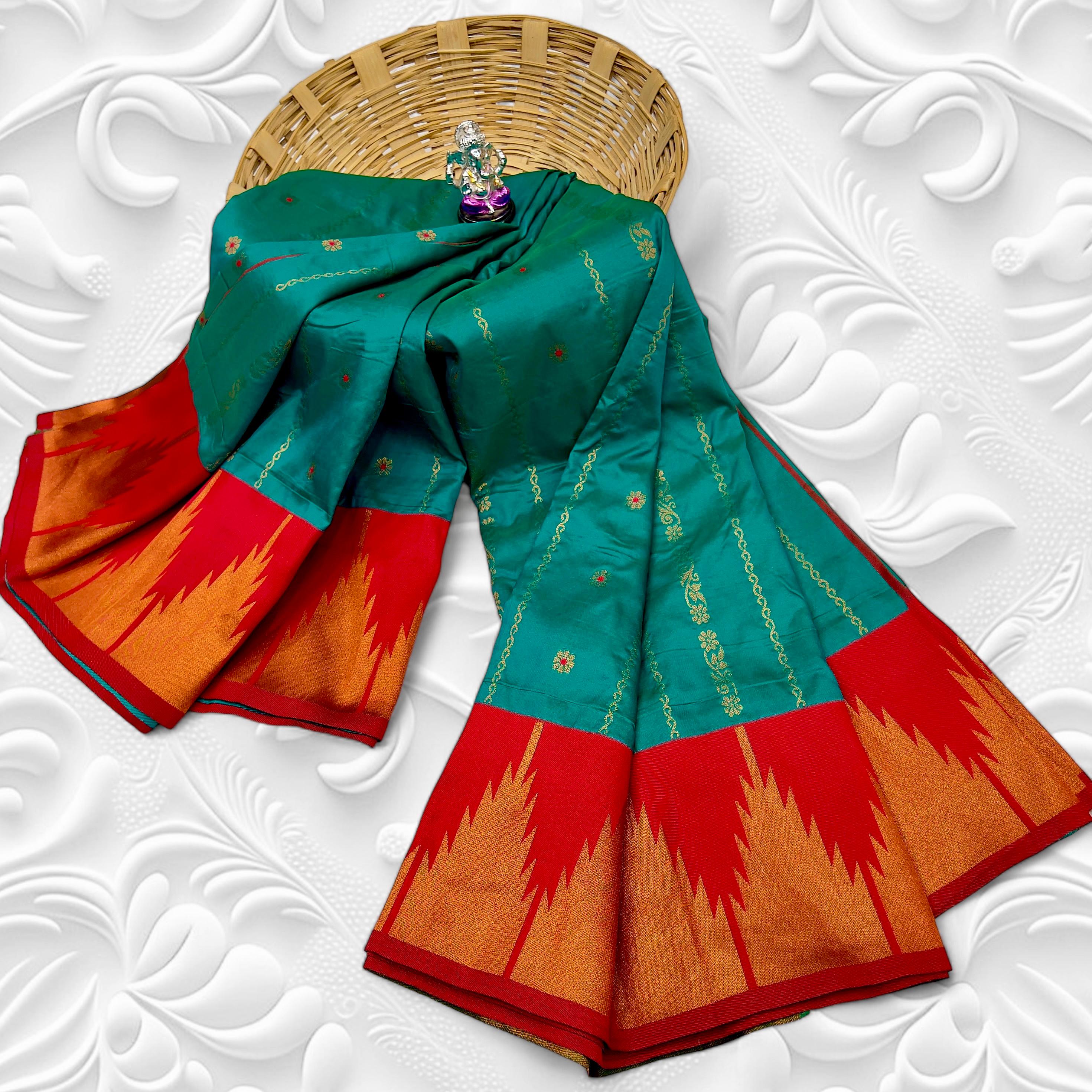 Green Traditional Temple Irkal Paithani Silk Saree 3000/- + Shipping