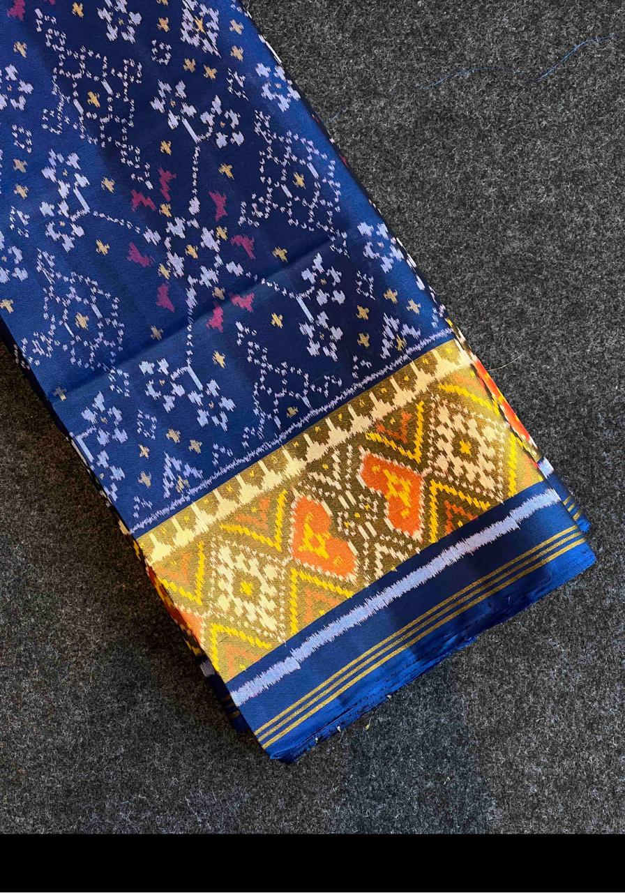 Blue Ikat Rajkot Patola Mulberry Silk Saree 16000/- + Shipping