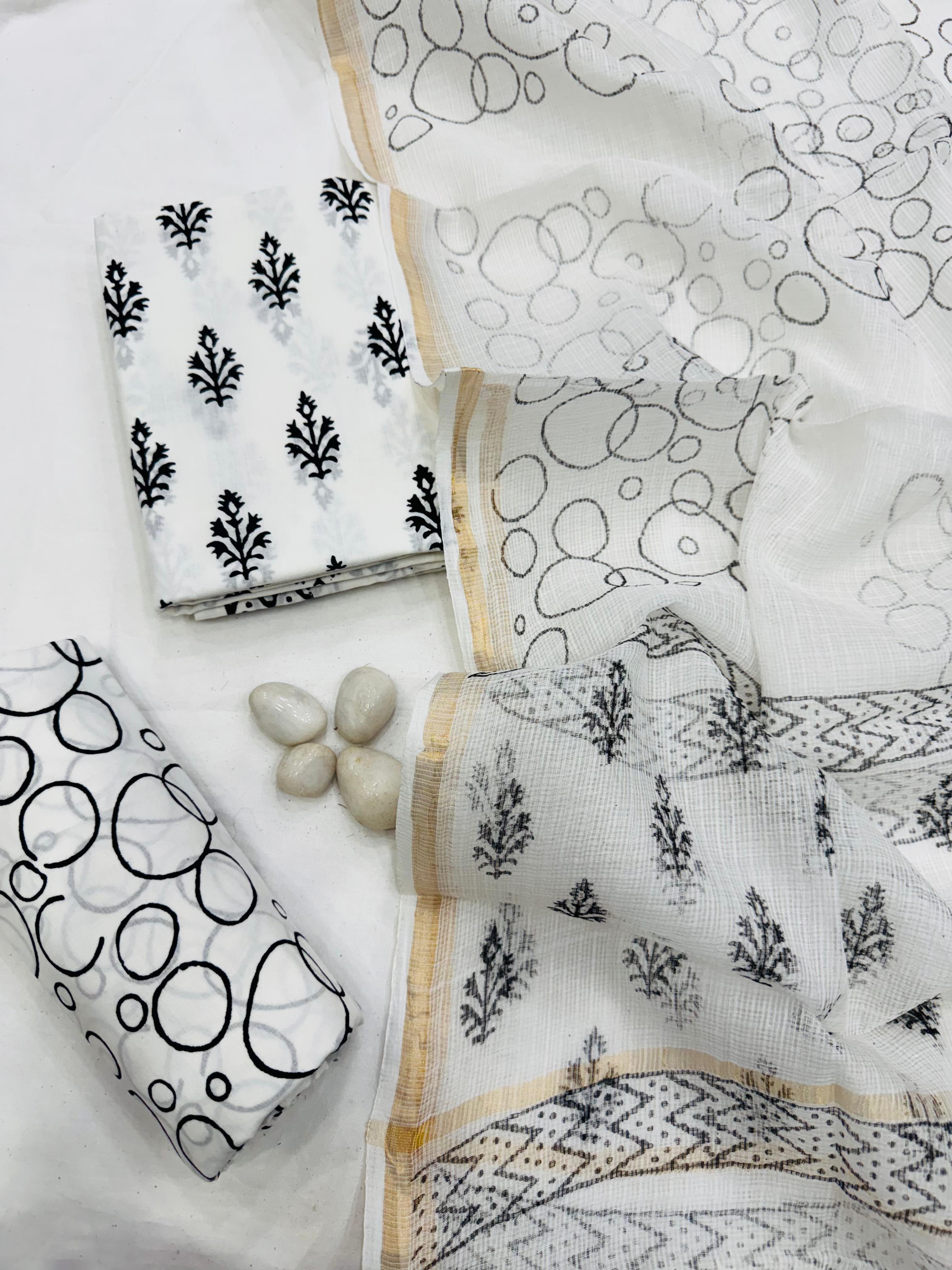 Elegant Hand-Printed Cotton Suit With Kota Doria dupatta 1600/- + Shipping