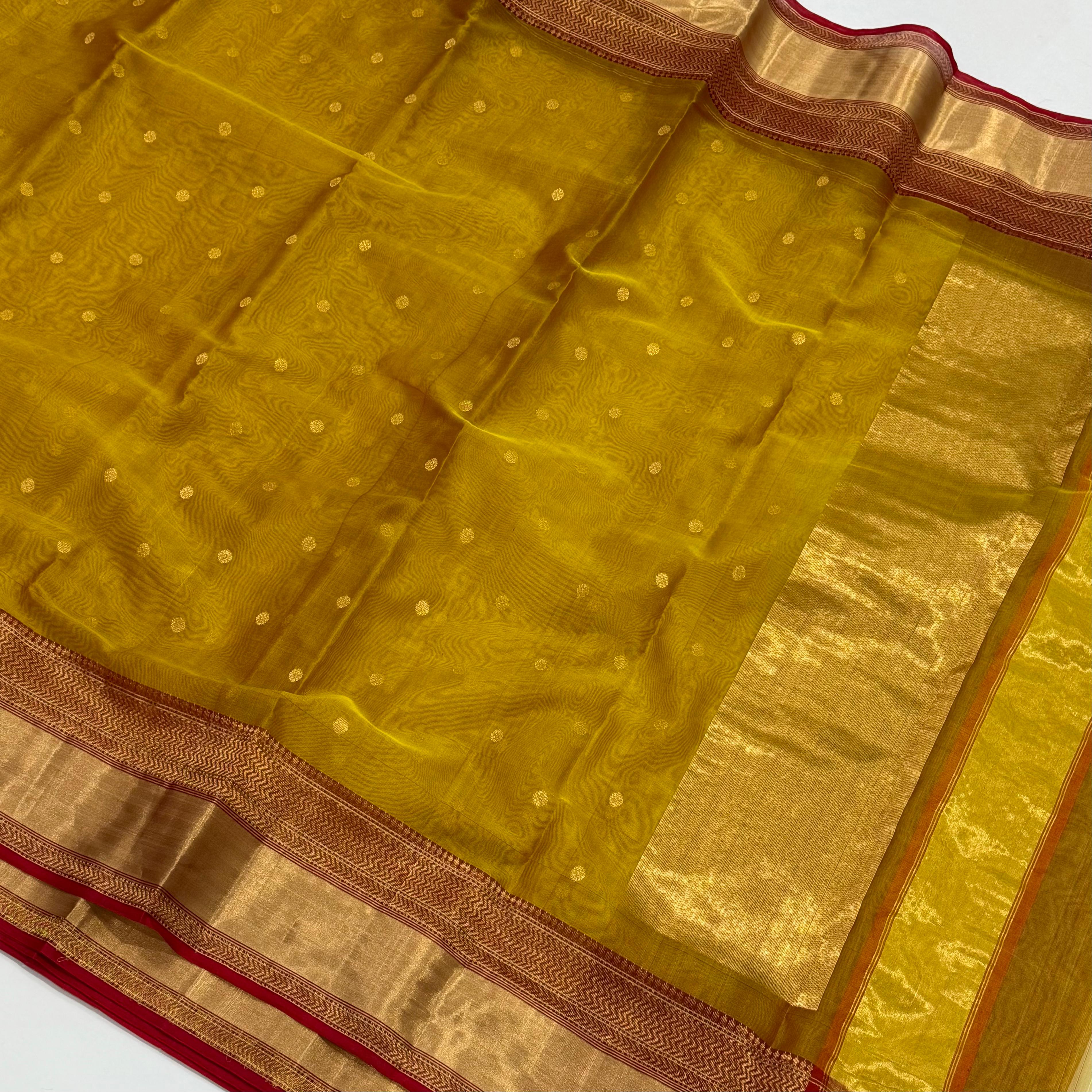 Golden Chanderi Katan Silk Saree 13000/- + Shipping