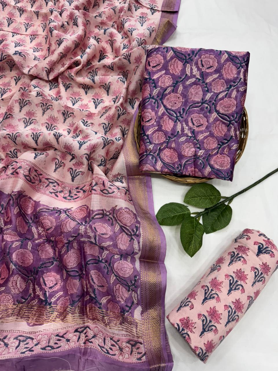 Exclusive maheshwari silk suit set with santoon pajama and pure maheshwari silk dupatta @2200+shipping