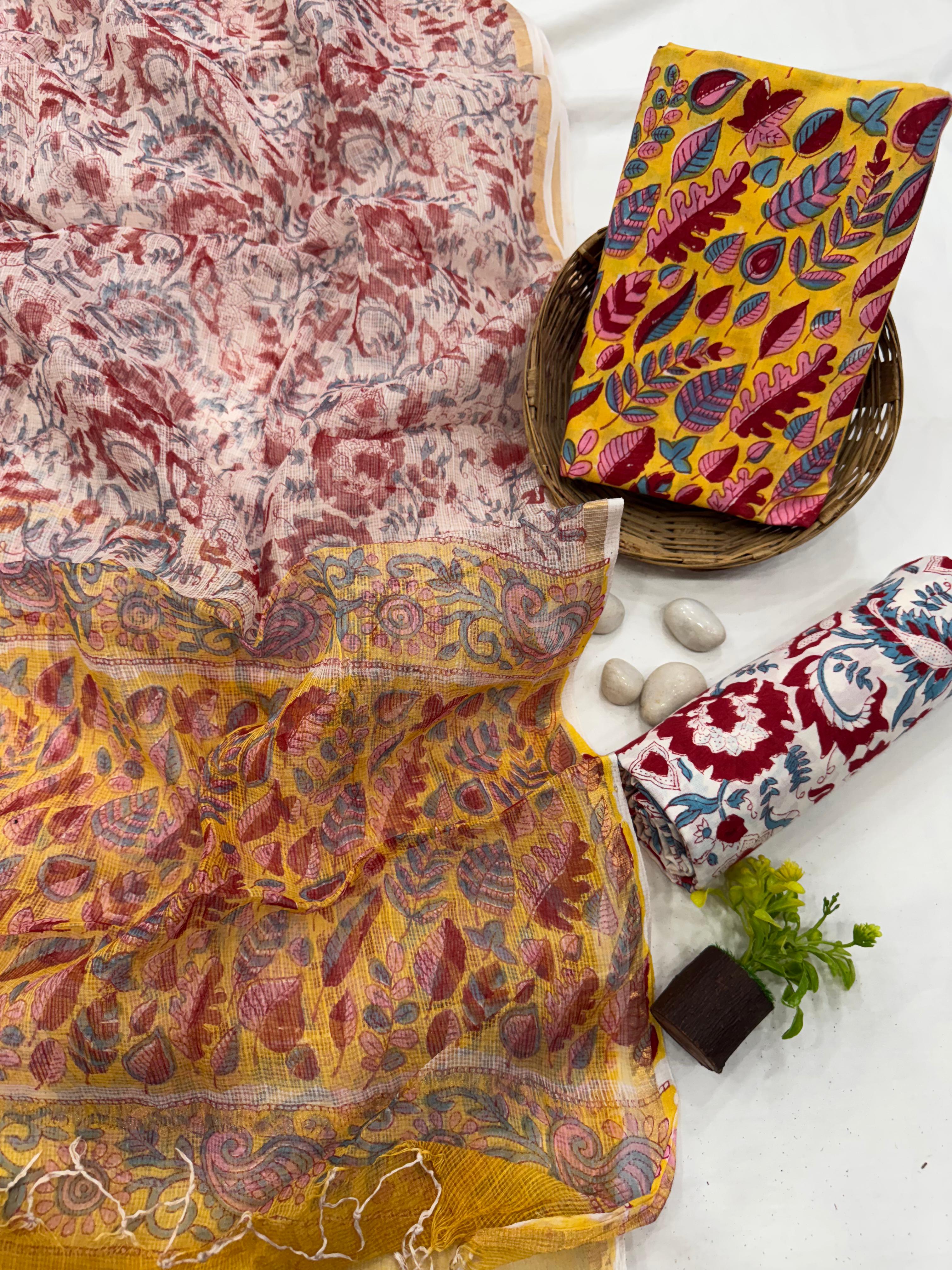 Handcrafted Cotton Suit with Kota Doria Dupatta 1600/- + Shipping