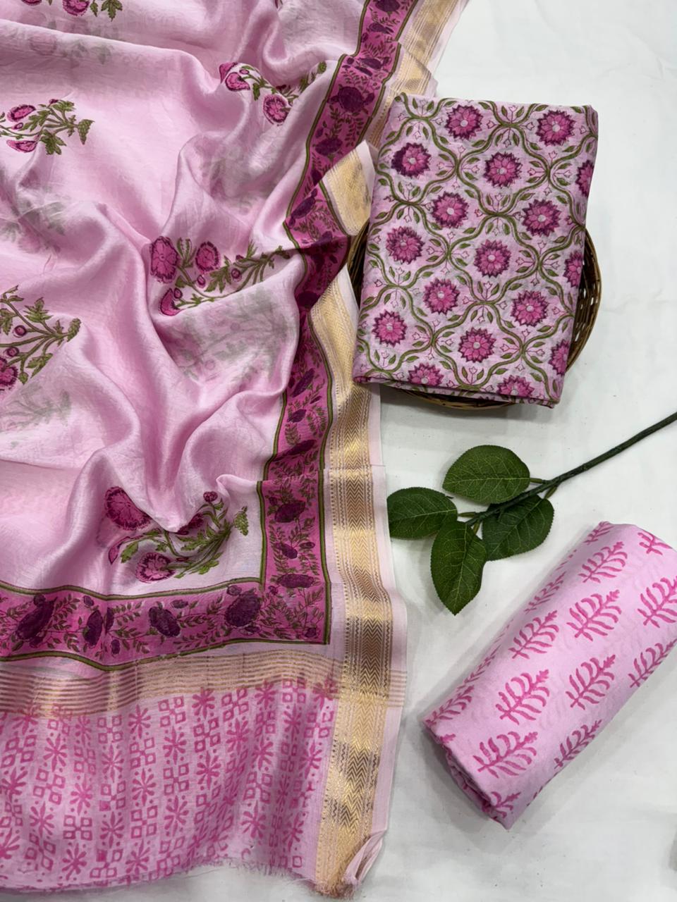 Exclusive maheshwari silk suit set with santoon pajama and pure maheshwari silk dupatta @2200+shipping 