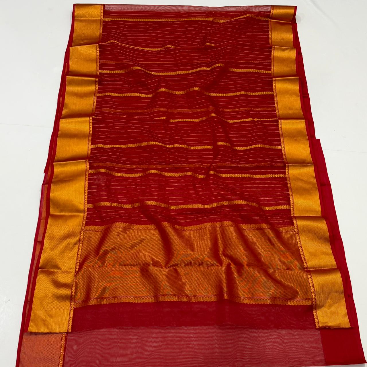 Red Chanderi Handwoven Handloom Silk Saree 10000/- + shipping