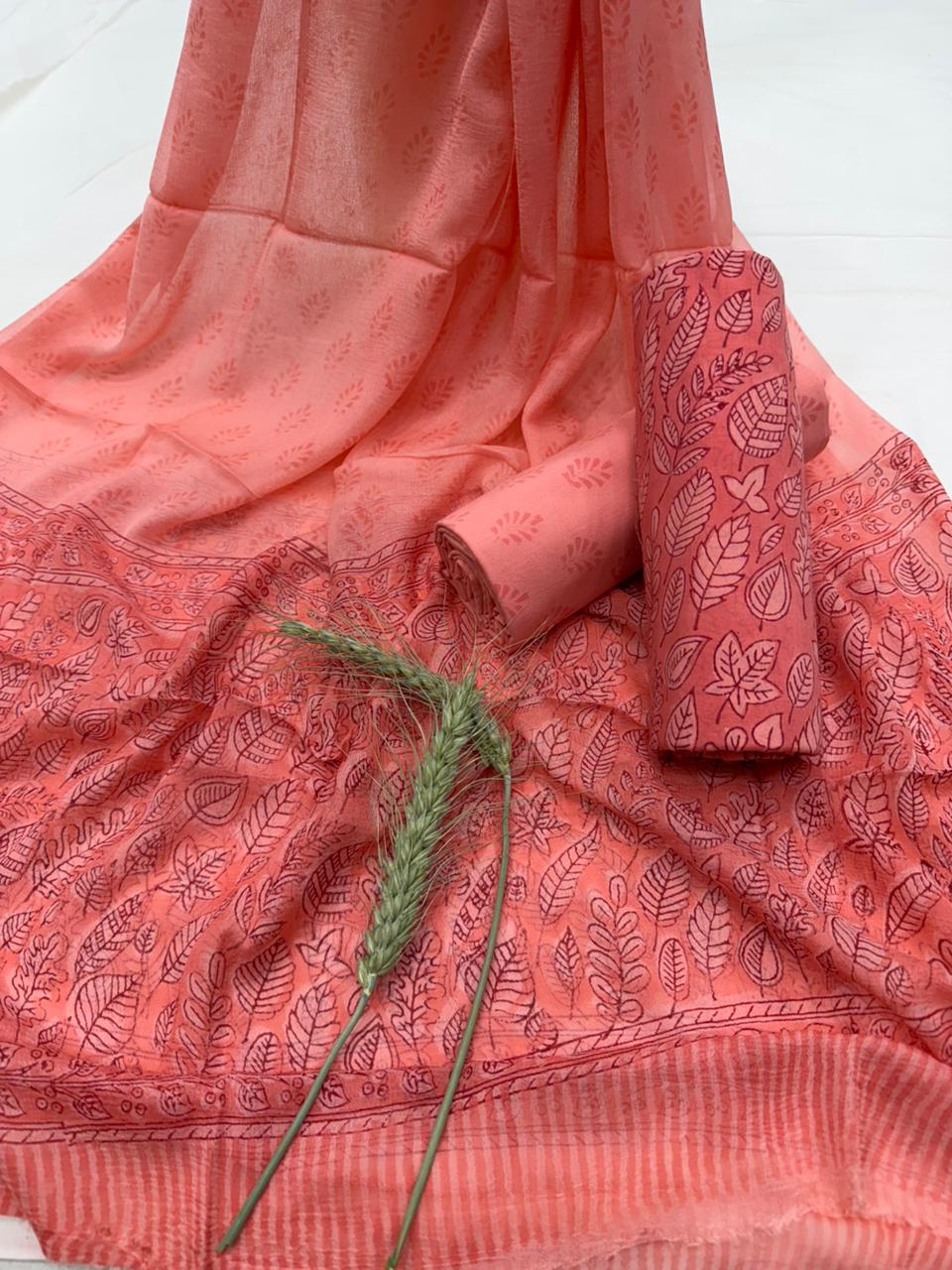 Coral Pink Printed Suit set 1100/- + shipping