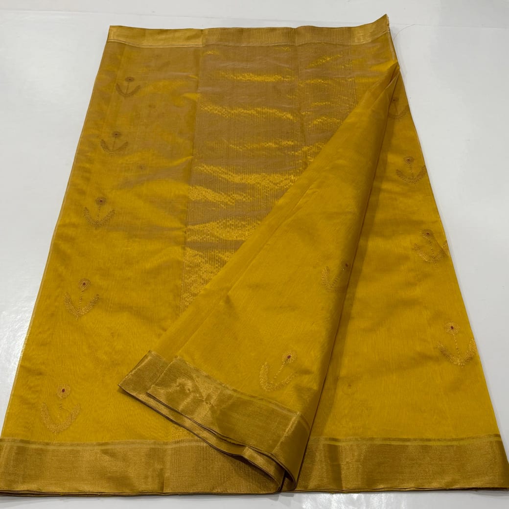 Golden Chanderi Pattu Silk Saree 10000/- + Shipping