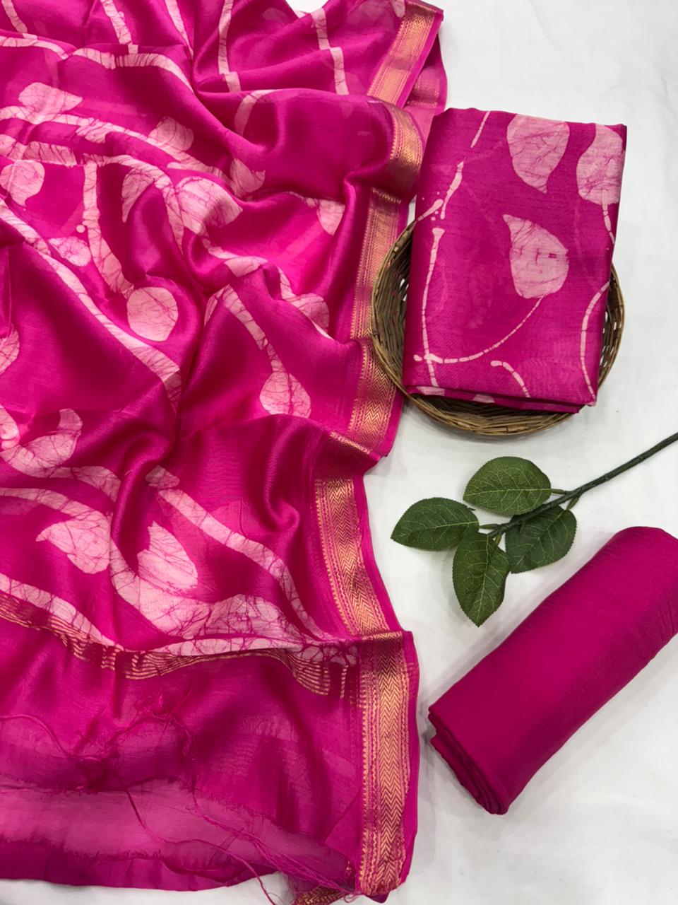 Exclusive maheshwari silk suit set with santoon pajama and pure maheshwari silk dupatta @2200+shipping