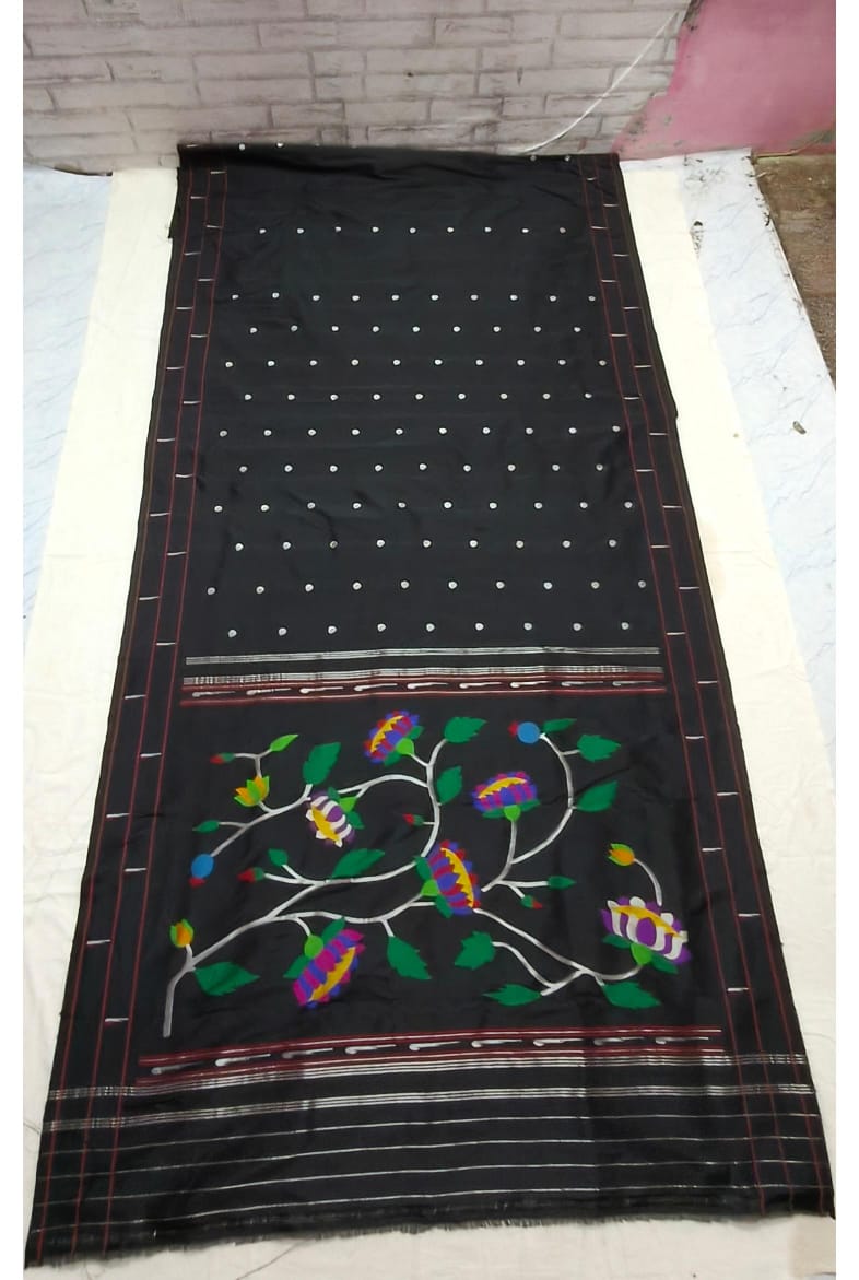 Handcrafted Pure Silk Muniya Paithani Saree in Black 32000/- + Shipping
