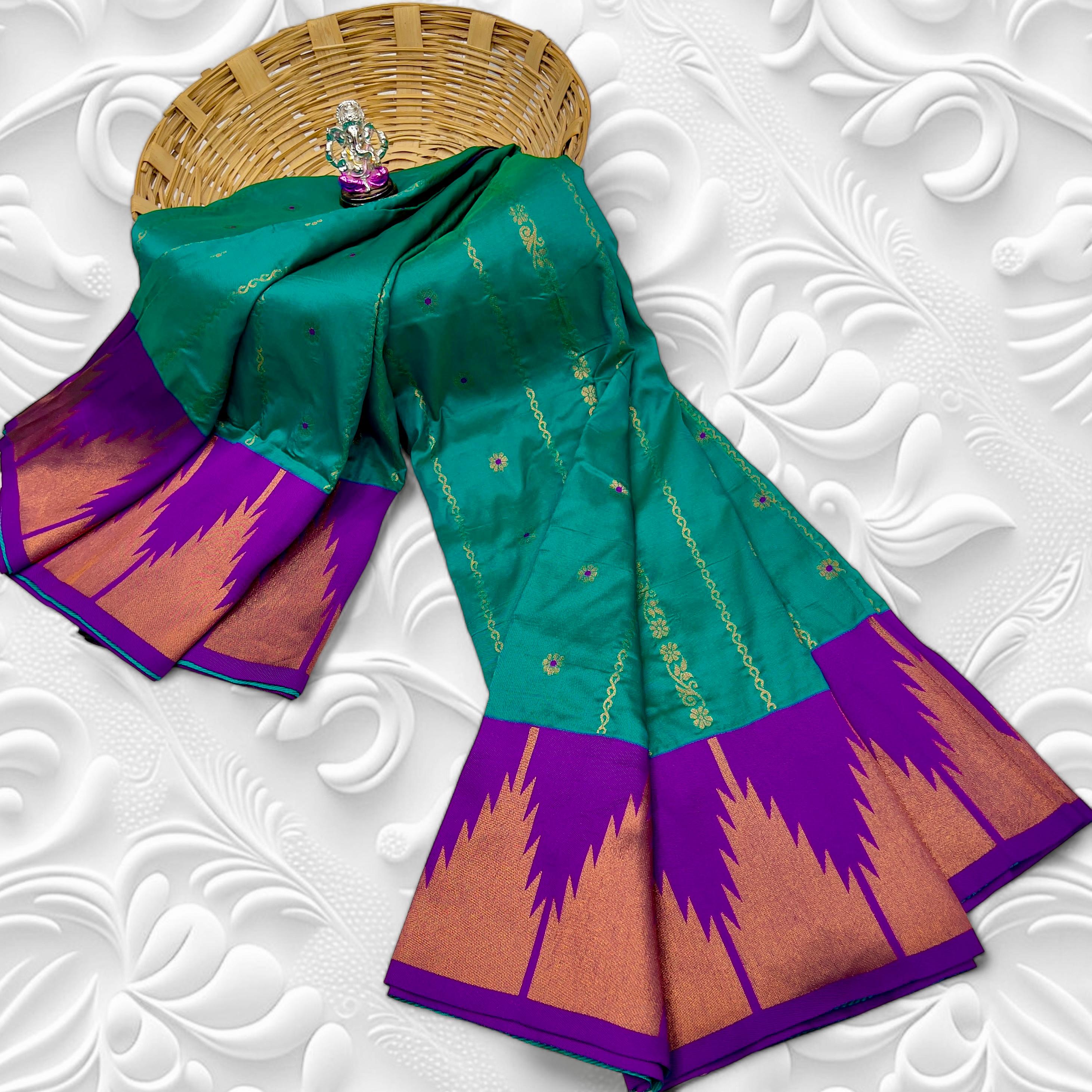 Green and Purple Temple Irkal Paithani Silk Saree 3000/- +Shipping