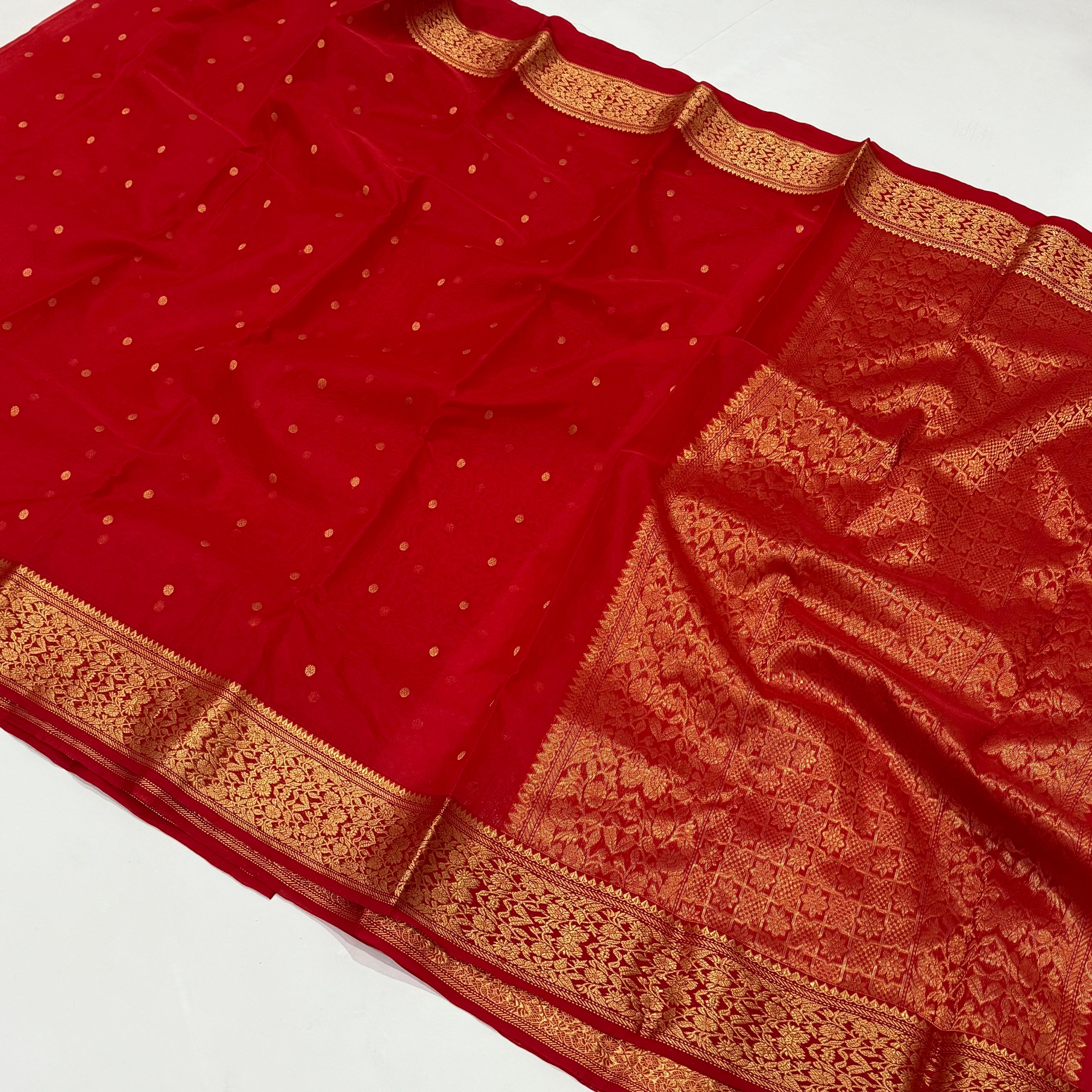 Red Chanderi Katan Silk Saree 11000/- + Shipping