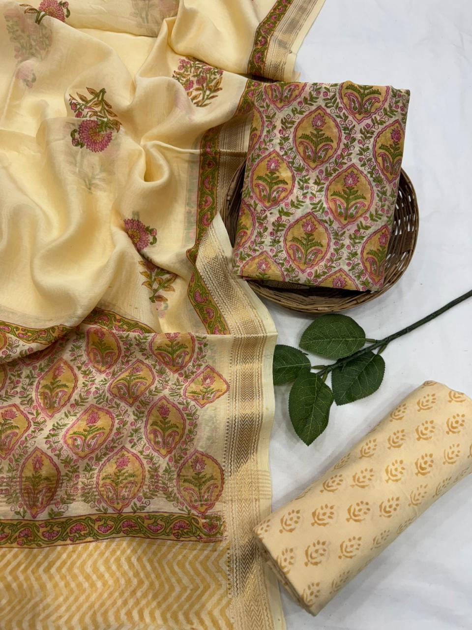 Exclusive maheshwari silk suit set with santoon pajama and pure maheshwari silk dupatta @2200+shipping