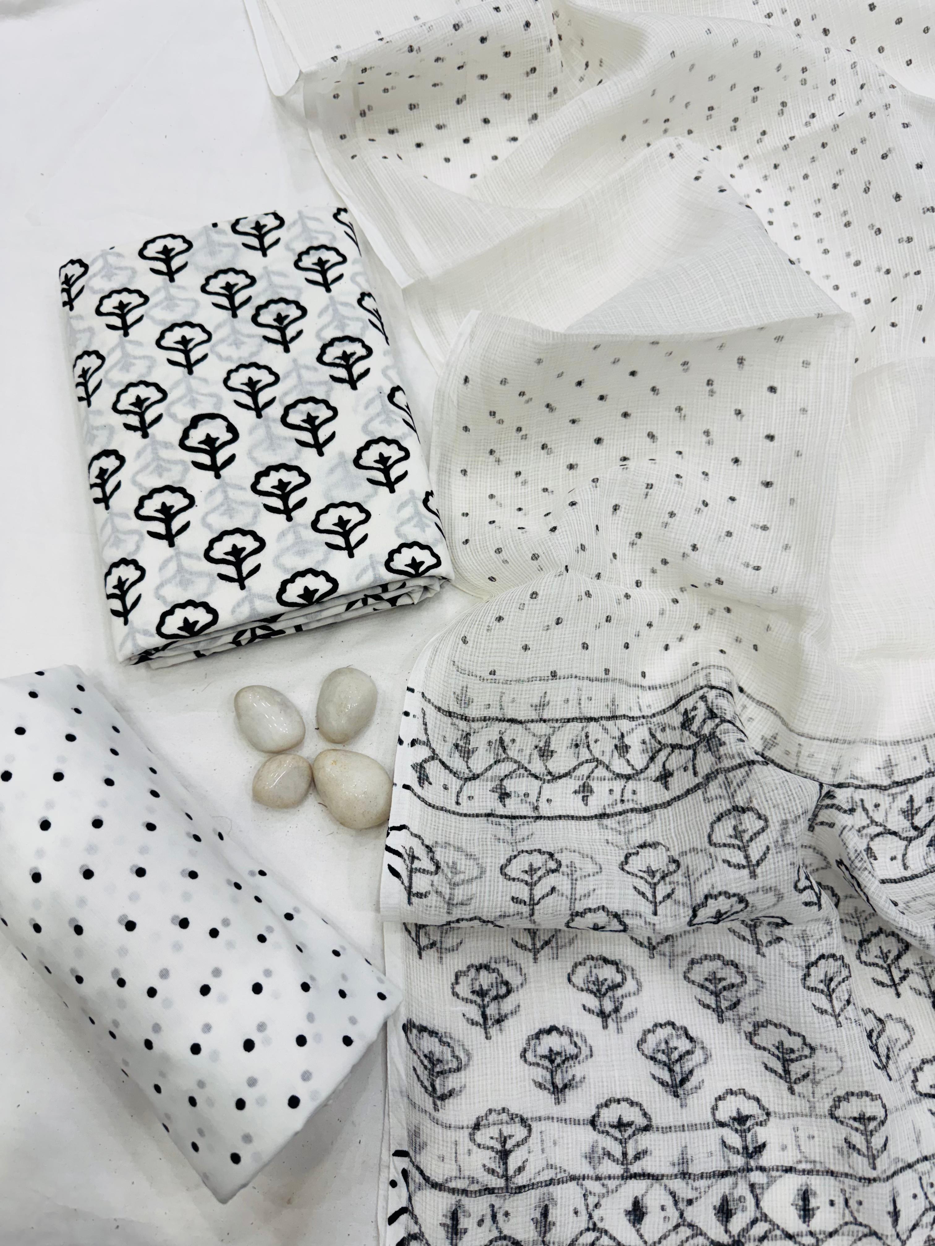 Hand-Printed  Cotton Suit With Kota Doria dupatta 1600/- + Shipping