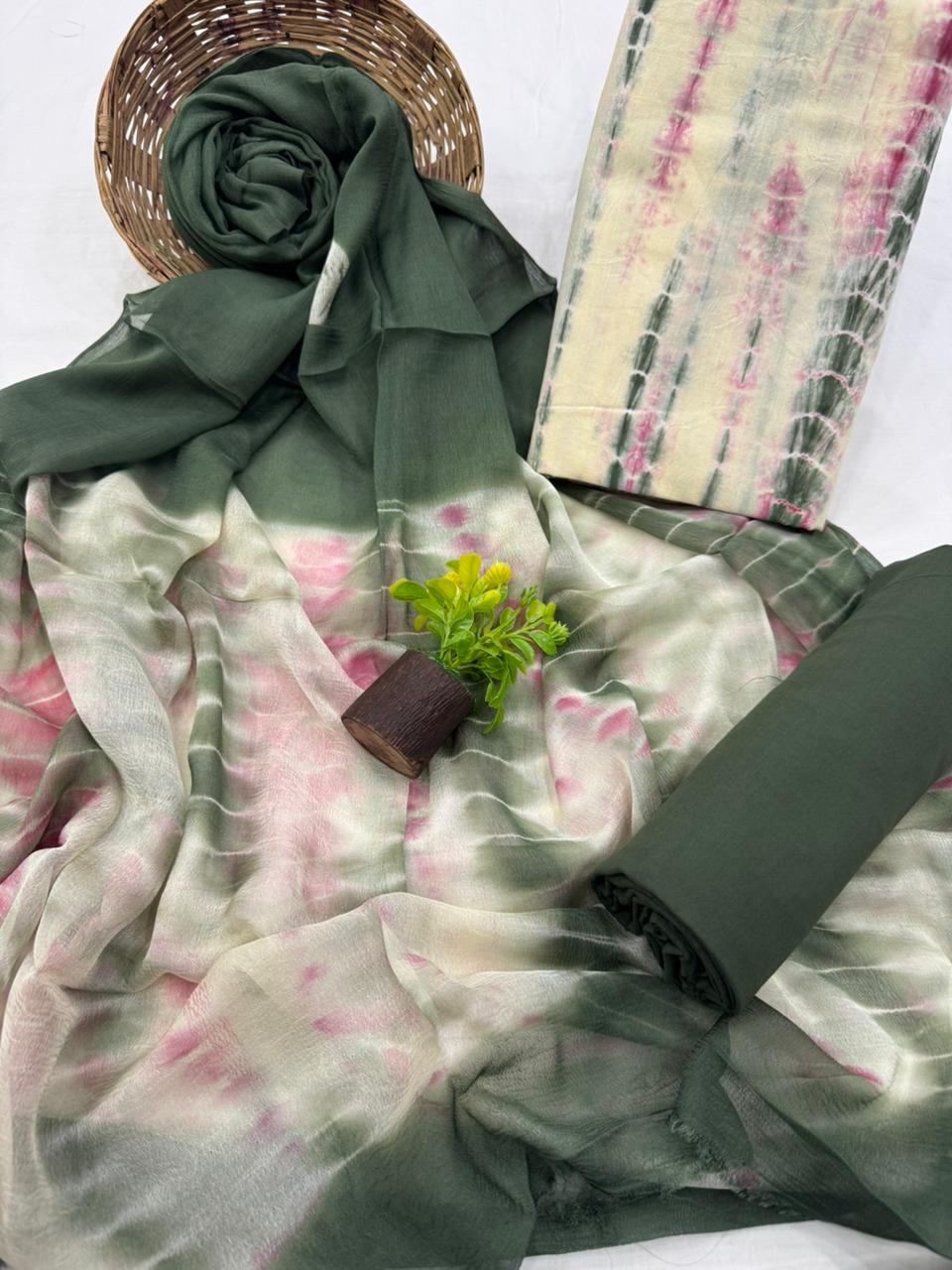 Elegant Handblock Printed Cotton Suit with Chiffon Dupatta 1200/- + Shipping