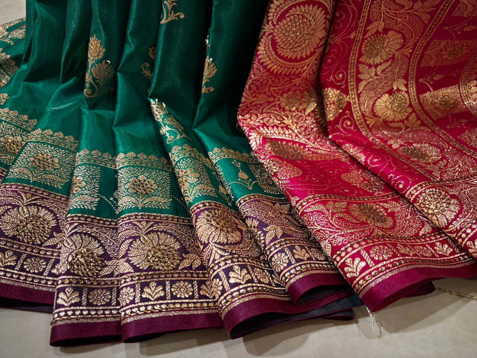 Satin Katan Banarasi Silk Saree with stone work 6000/- + Shipping