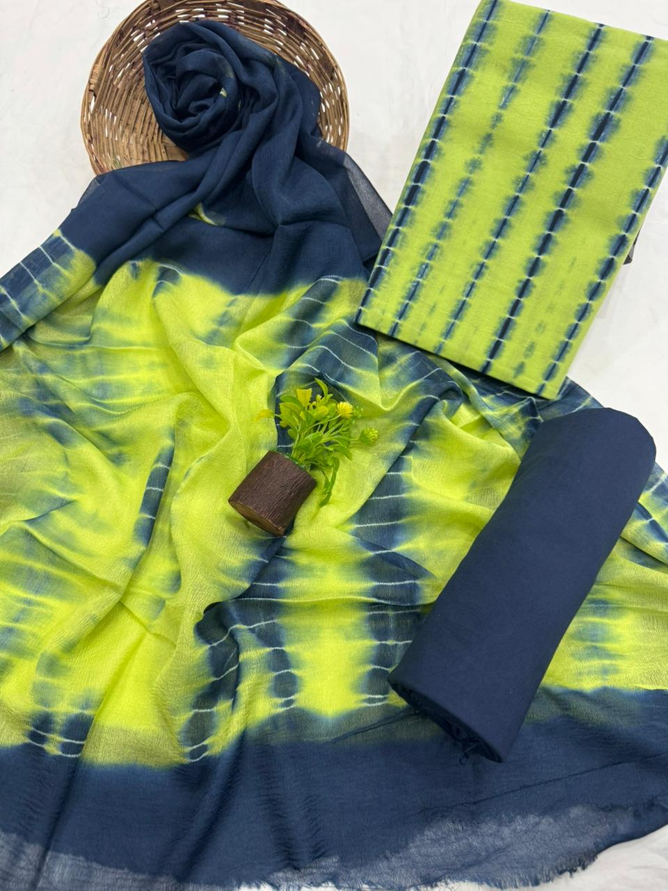 Elegant Handblock Printed Cotton Suit with Chiffon Dupatta 1200/- + Shipping