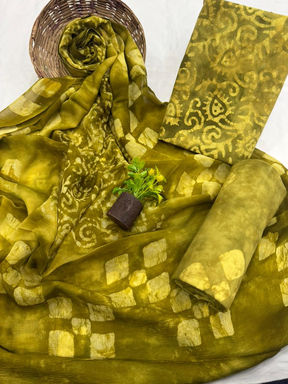 Elegant Handblock Printed Cotton Suit with Chiffon Dupatta 1200/- + Shipping