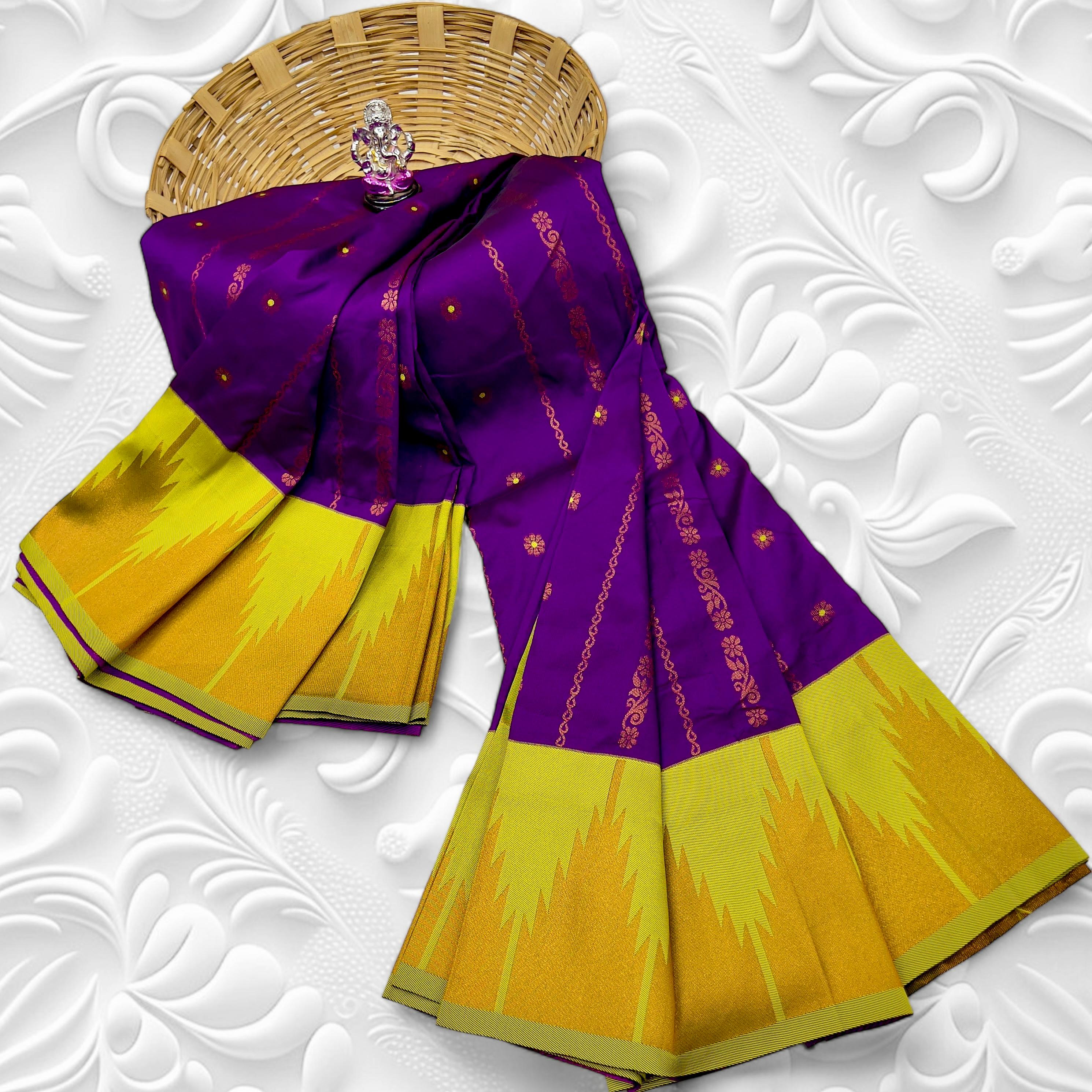 Purple-Yellow Temple Irkal Paithani Silk Saree 3000/- + Shipping