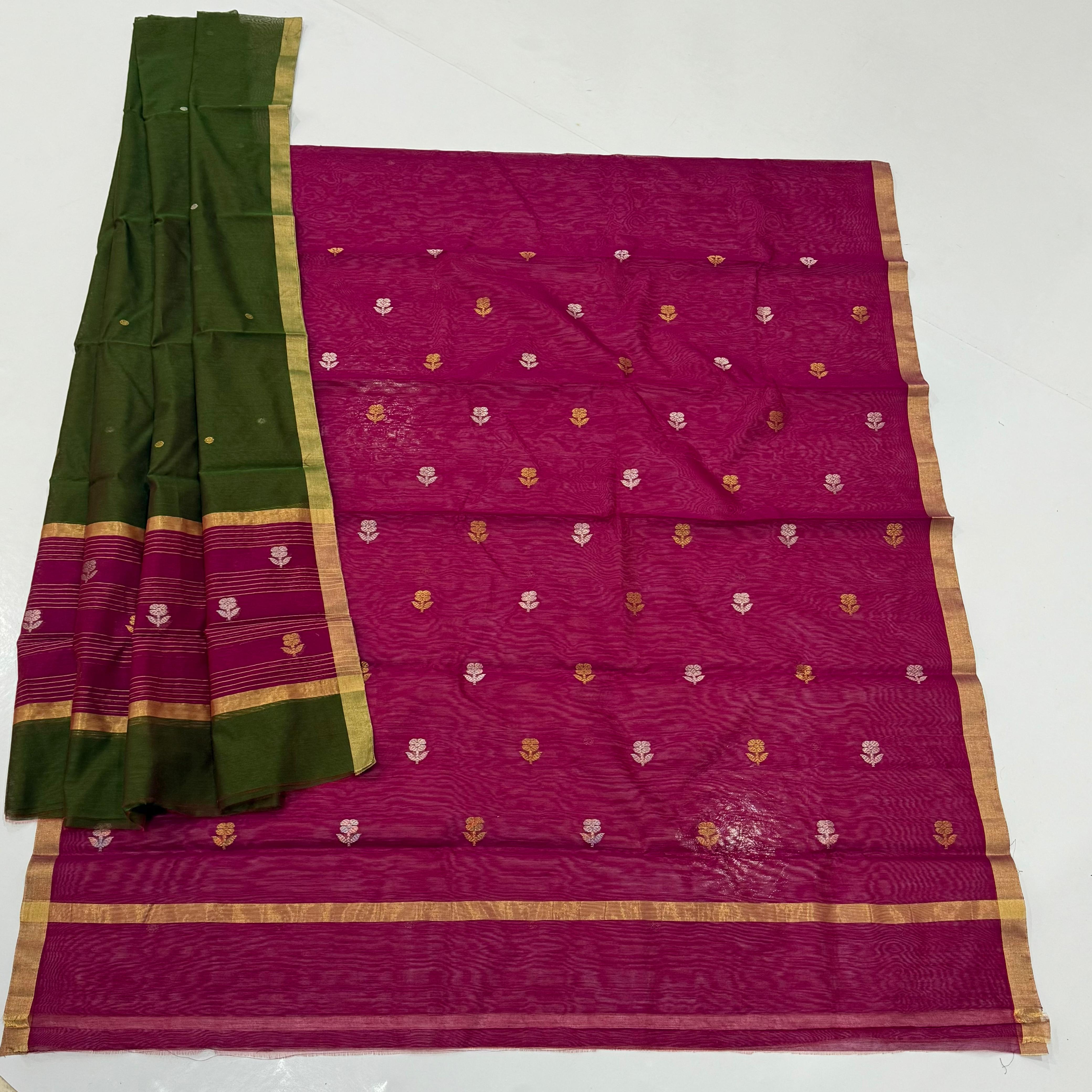 Chanderi Handwoven Handloom Cotton Silk Dress Material 4000/- + Shipping