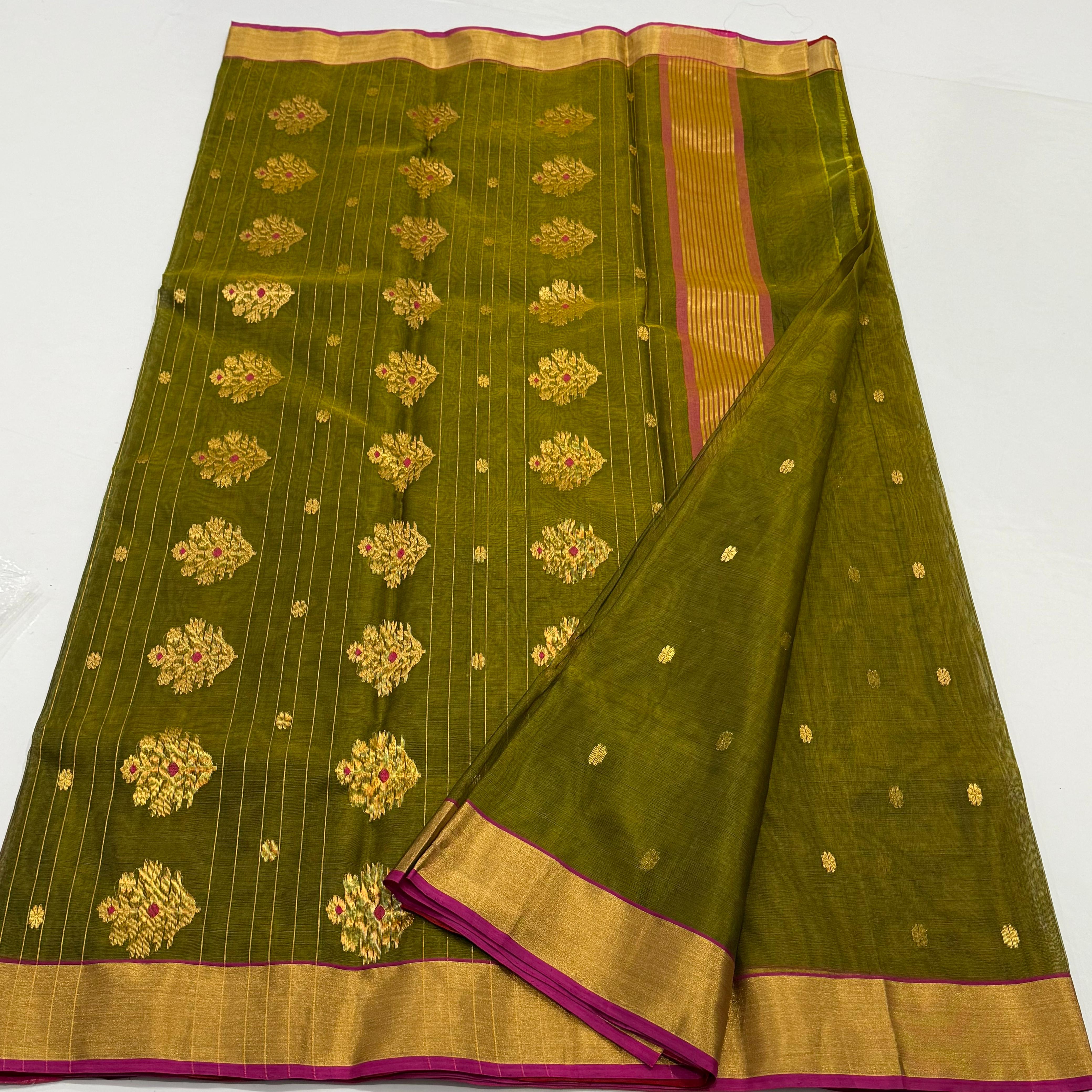 Green and red Chanderi Silk Saree 6500/- + shipping