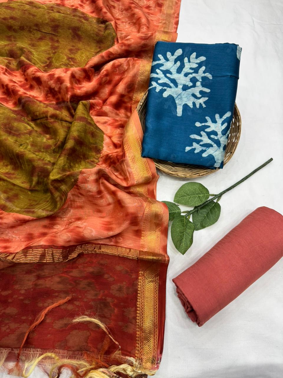 Exclusive maheshwari silk suit set with santoon pajama and pure maheshwari silk dupatta @2200+shipping