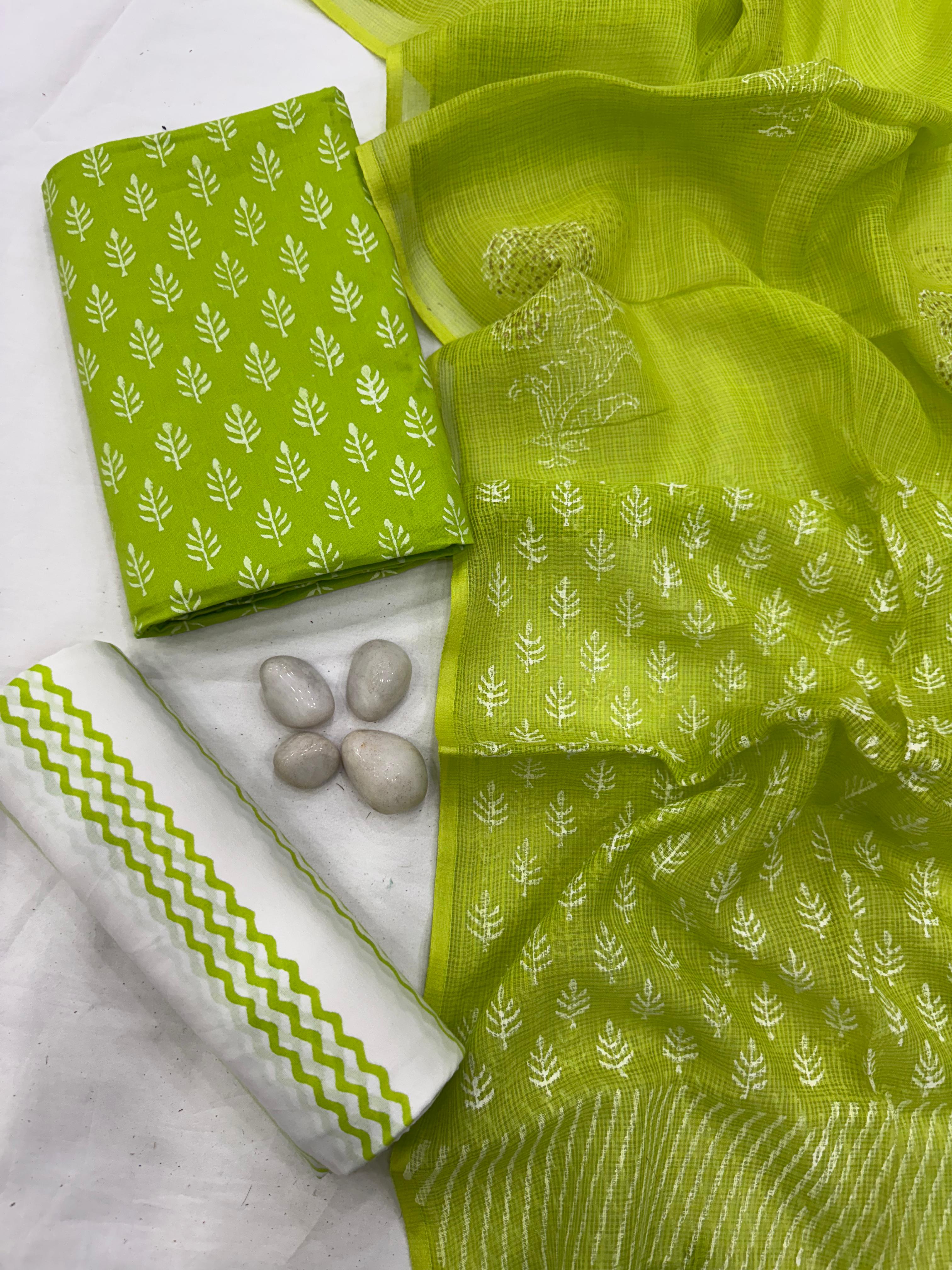 Green Printed Cotton Suit With Kota Doria dupatta 1600/- + Shipping