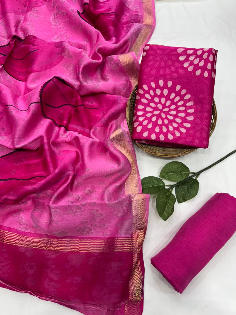 Exclusive maheshwari silk suit set with santoon pajama and pure maheshwari silk dupatta @2200+shipping 