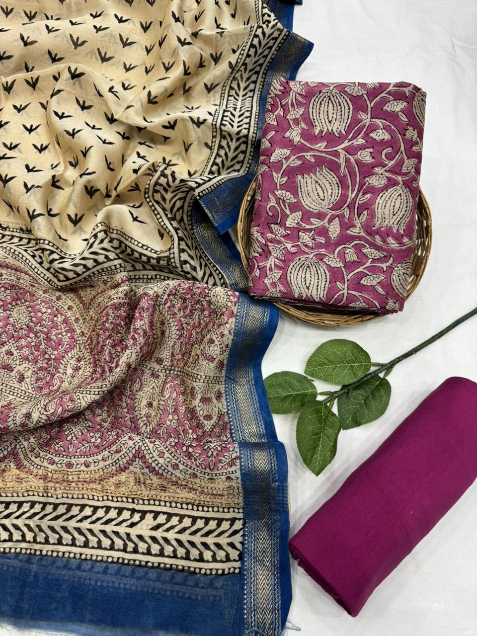 Exclusive maheshwari silk suit set with santoon pajama and pure maheshwari silk dupatta @2200+shipping 