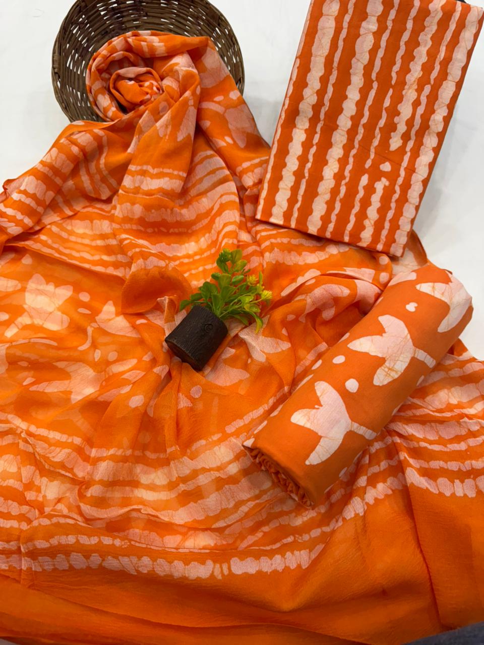 Elegant Handblock Printed Cotton Suit with Chiffon Dupatta 1200/- + Shipping