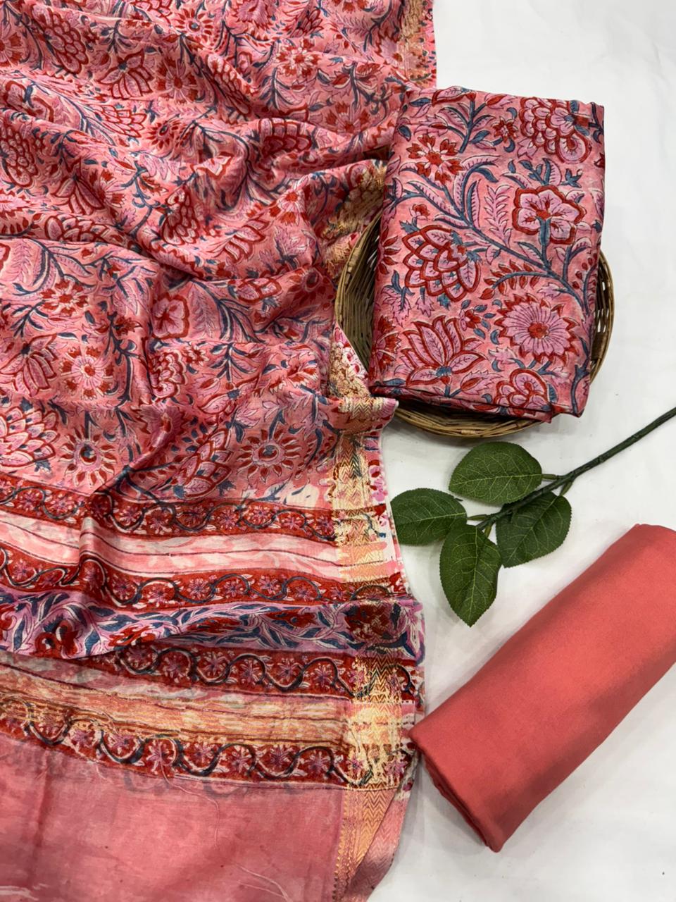 Exclusive maheshwari silk suit set with santoon pajama and pure maheshwari silk dupatta @2200+shipping 