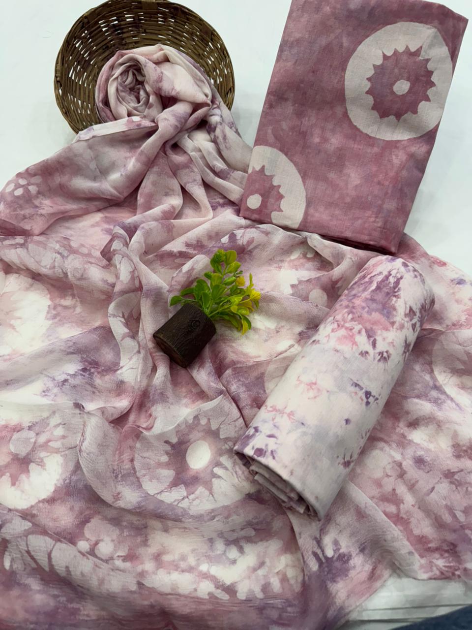 Elegant Handblock Printed Cotton Suit with Chiffon Dupatta 1200/- + Shipping